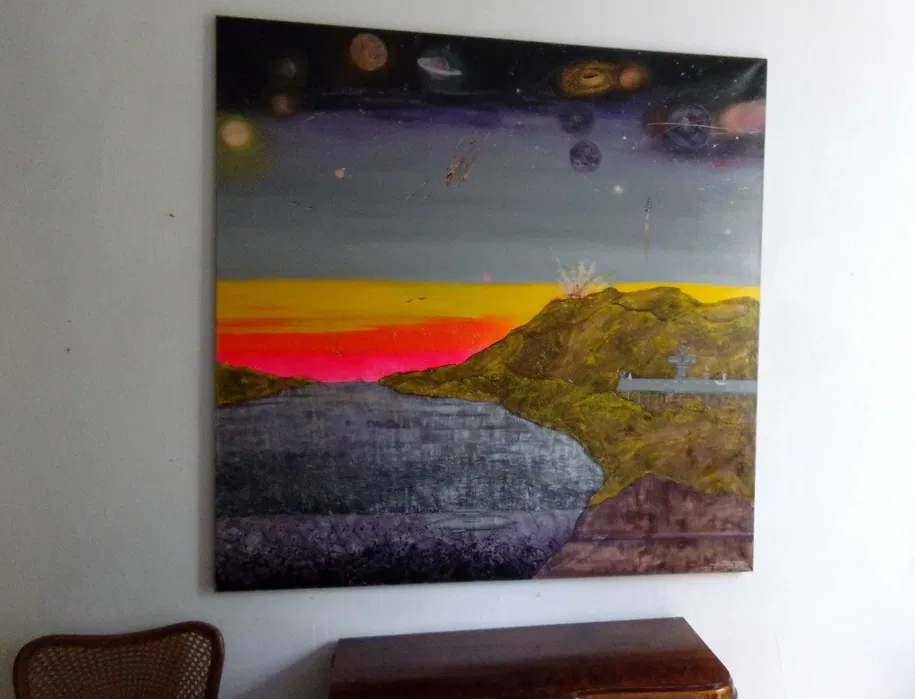 Michał Mroczka, duży obraz olejny na płótnie, 150x150 cm, "Polska zdobywa galaktykę" - wkrótce dostępny w sprzedaży