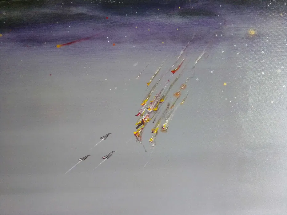 Michał Mroczka, duży obraz olejny na płótnie, 150x150 cm, "Polska zdobywa galaktykę" - wkrótce dostępny w sprzedaży - obrazek 7