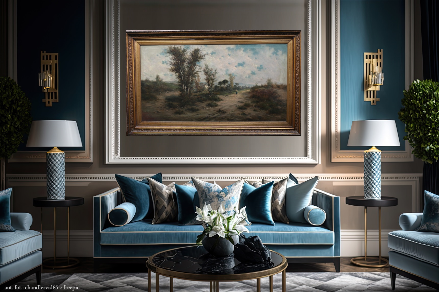 Marian Vayreda (1853-1903), "Pejzaż wiejski", XIX w. ogromny obraz olejny na płótnie, 180x80 cm - wkrótce dostępny w sprzedaży - obrazek 5