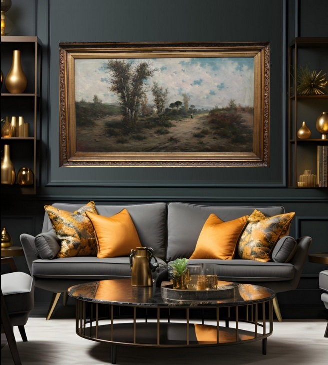 Marian Vayreda (1853-1903), "Pejzaż wiejski", XIX w. ogromny obraz olejny na płótnie, 180x80 cm - wkrótce dostępny w sprzedaży - obrazek 6