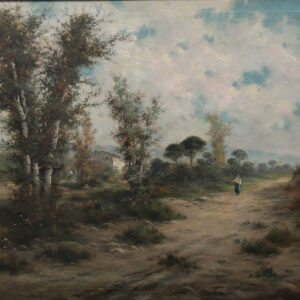 Marian Vayreda (1853-1903), "Pejzaż wiejski", XIX w. ogromny obraz olejny na płótnie, 180x80 cm - wkrótce dostępny w sprzedaży