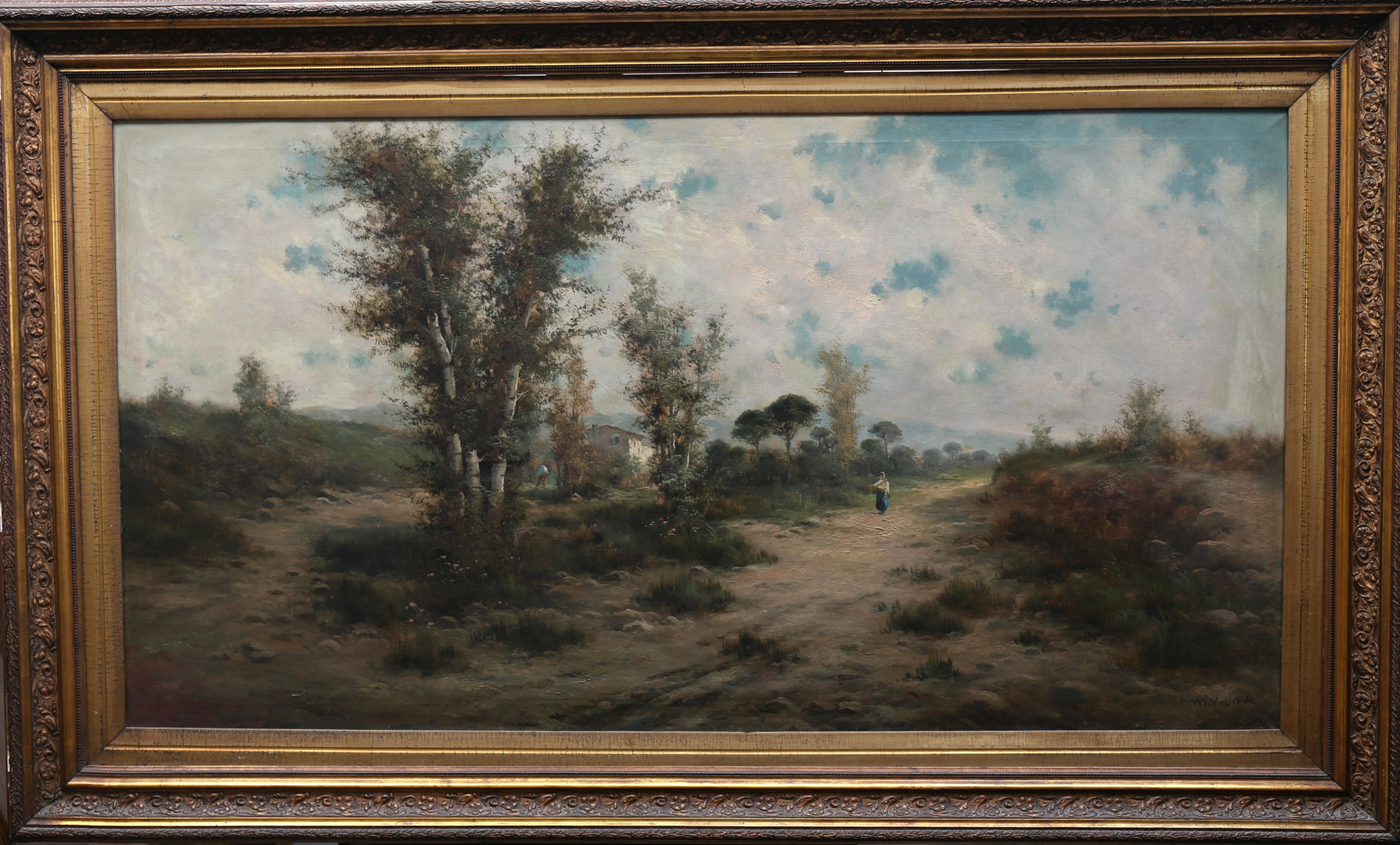Marian Vayreda (1853-1903), "Pejzaż wiejski", XIX w. ogromny obraz olejny na płótnie, 180x80 cm - wkrótce dostępny w sprzedaży - obrazek 3