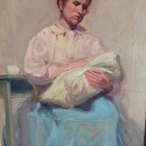 Obraz olejny na płótnie, sygnatura l.d. L.[ouis] Ritman, "Kobieta z niemowlęciem" wym. 43x27,5cm [płótno], 56x41 [rama]