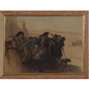 Ernest Borough Johnson [1866–1949], "Żydzi wypędzeni z Jerozolimy", pastel 63,5x83,5 cm sygnowany l.d. i datowany 1936.