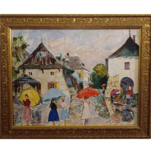 Franciszek Kmita, "Parasolki", obraz olej na płótnie, 80x65 [rama], 65x50 cm [płótno], sygnowany p/d "Kmita"