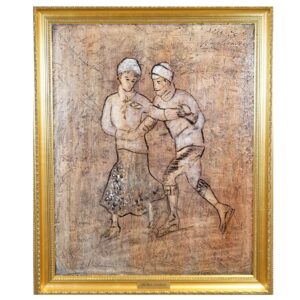 Stig Egon Nordlinder, duży obraz olejny na płótnie, "Łyżwiarze figurowi" 107 x 98 cm [rama]; sygn. p./g. - - wkrótce dostępny w sprzedaży