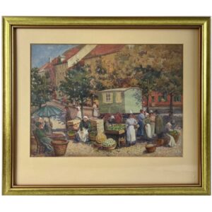 Akwarela Walter Charles Horsley [atr.] "Targ w St Valery Sur Somme" 45x40 cm