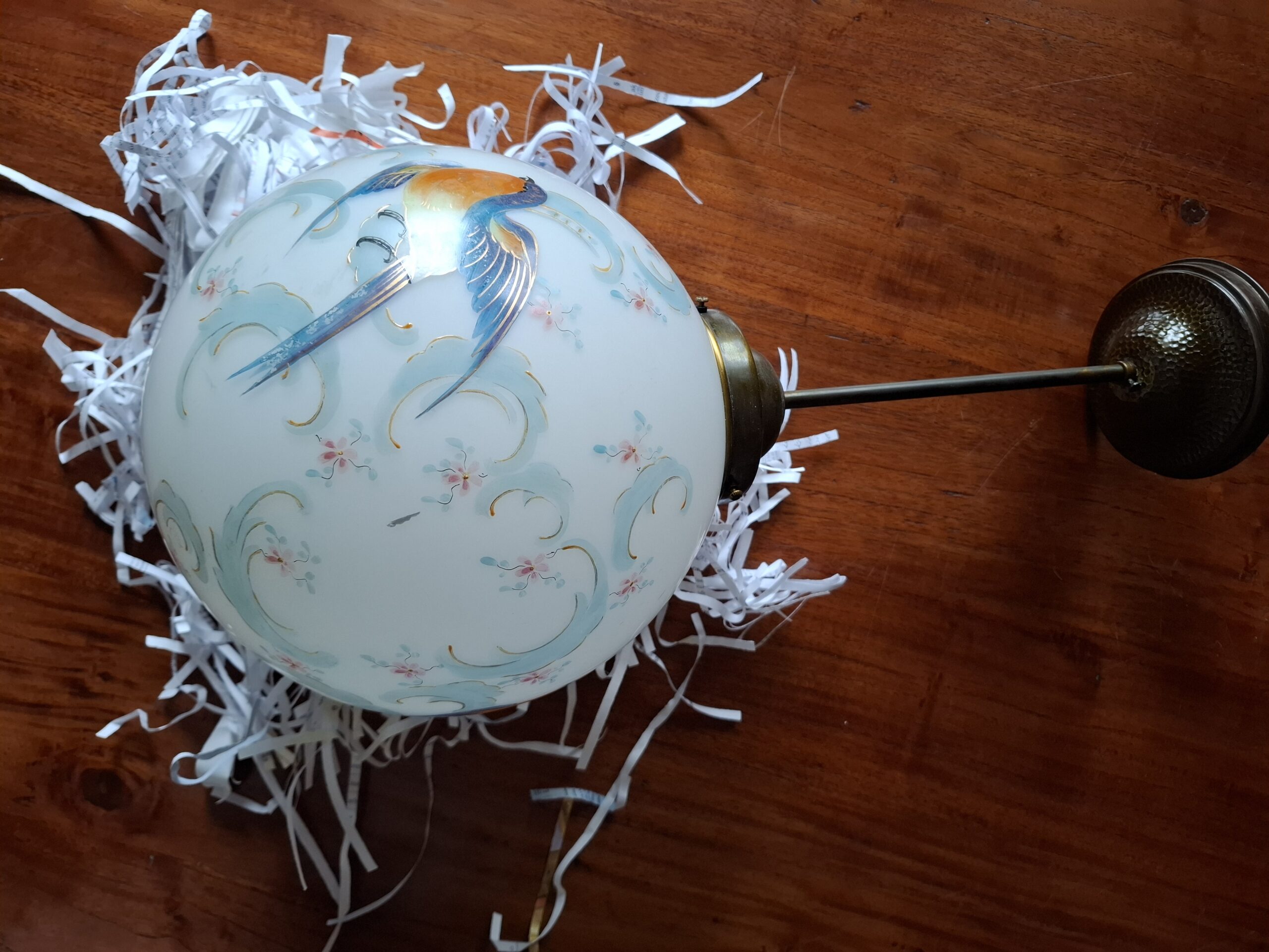 Lampa antyk, zwis, ręcznie malowana kula z rajskimi ptakami - wkrótce dostępny w sprzedaży - obrazek 7