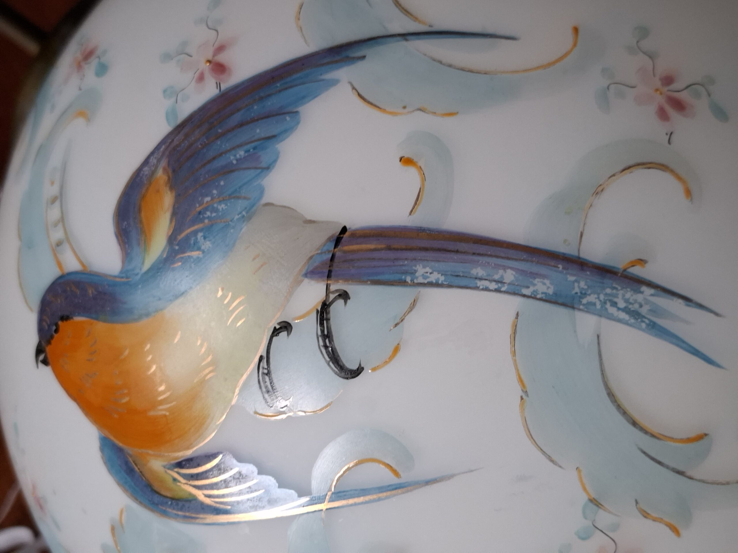 Lampa antyk, zwis, ręcznie malowana kula z rajskimi ptakami - wkrótce dostępny w sprzedaży - obrazek 3