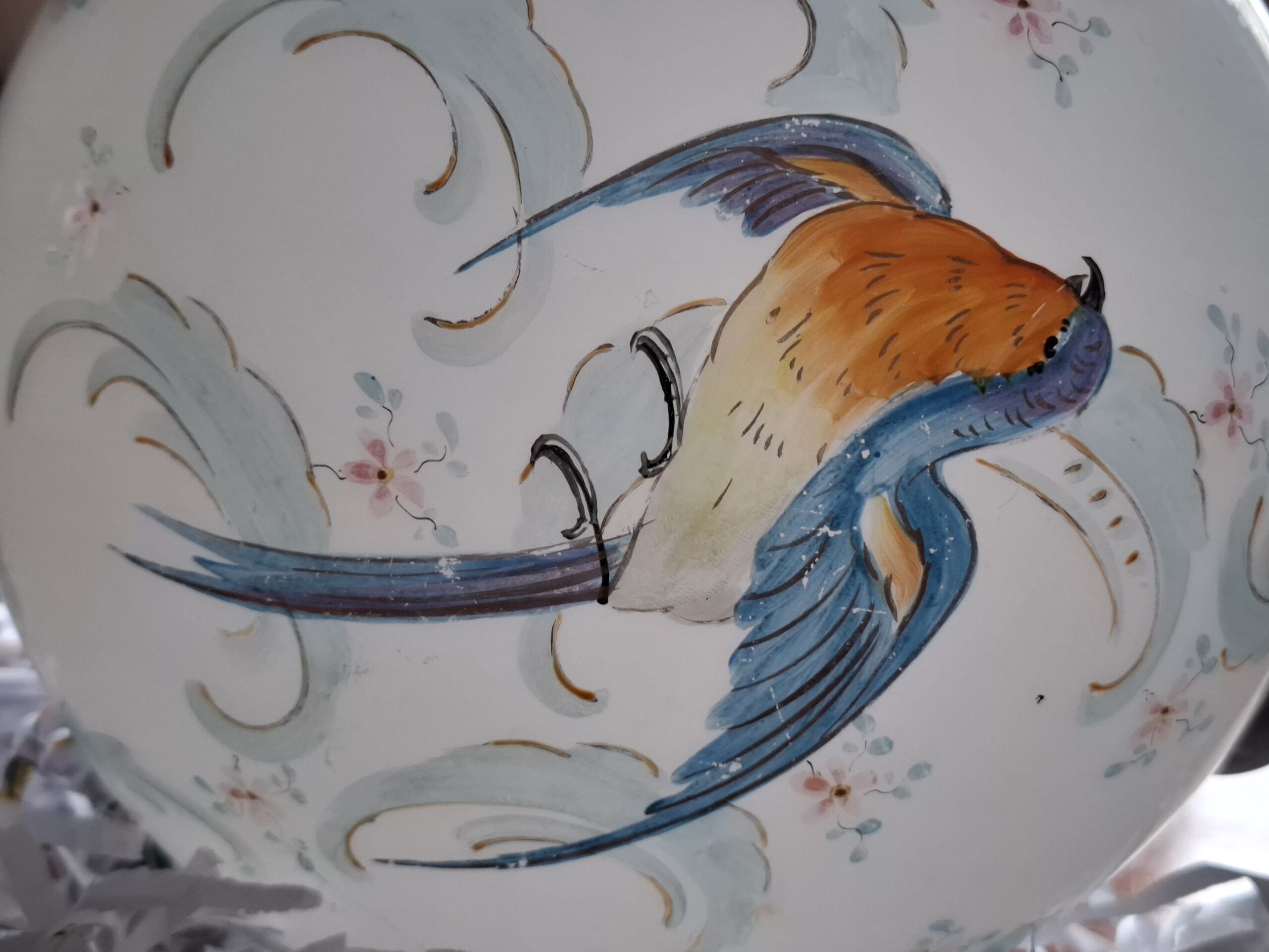 Lampa antyk, zwis, ręcznie malowana kula z rajskimi ptakami - wkrótce dostępny w sprzedaży - obrazek 2