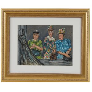 Wkrótce dostępny w sprzedaży. Reginald Marsh [1898–1954], obraz technika mieszana, "Trzy kobiety i sukienka", 36x43 cm [rama], 20x26,5 cm [światło], sygnowany p./d.